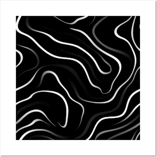 Monochrome Elegance: White Abstract Lines on Black Posters and Art